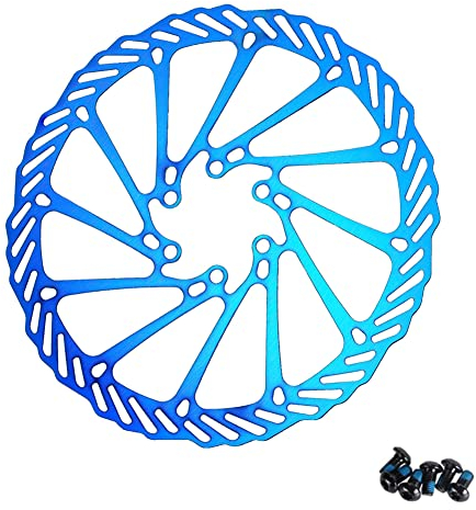 URFEDA Fahrrad Bremsscheibe 203mm 6 Loch Edelstahl Fahrrad Scheibenbremse mit 6 Schrauben Universeller Bremsscheibe für die meisten Fahrrad Rennrad Mountainbike BMX MTB, Blau, Durchmesser: 44mm