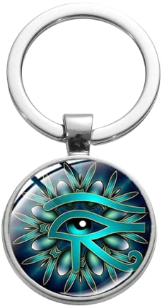 ZEIA3 Vintage The Eye of Horus Schlüsselanhänger Antike Ägyptische Amulett Horus Augen Kunst Muster Glas Cabochon Schlüsselanhänger Halter Souvenir, weiß, L