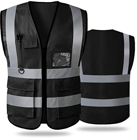 AKEIVN Sicherheitswesten Warnweste Reflektierende Weste mit 5 Taschen, Reißverschluss vorne Arbeitsweste-Unisex