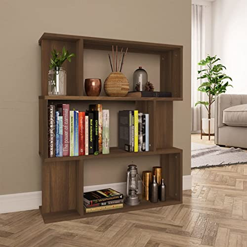 angyang Bücherregal/Raumteiler, Raumteiler Regal, Standregal, Bookcase, Bücherwand, Büroregal, Regalbrett, Braun Eiche 80x24x96 cm Holzwerkstoff