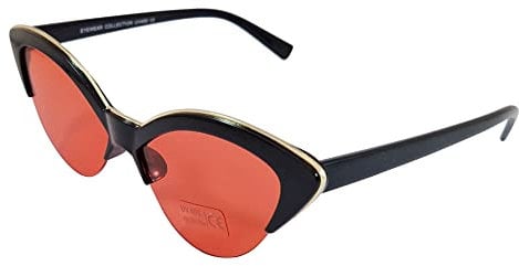 Komonee Vintage Cat Eye Sunglasses Black Frame Red Lens Tint Glasses Designer Ladies Womens UV400 Protection Classic Shades
