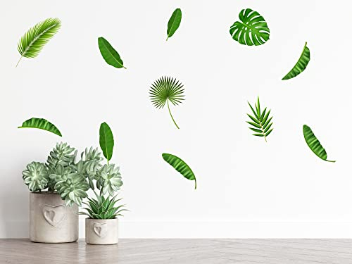 QuoteMyWall 11 pegatinas grandes de hojas botánicas para pared, safari, selva, arte de pared para el hogar, habitaciones de niños, guardería, dormitorio de niños, papel tapiz natural, calcomanías