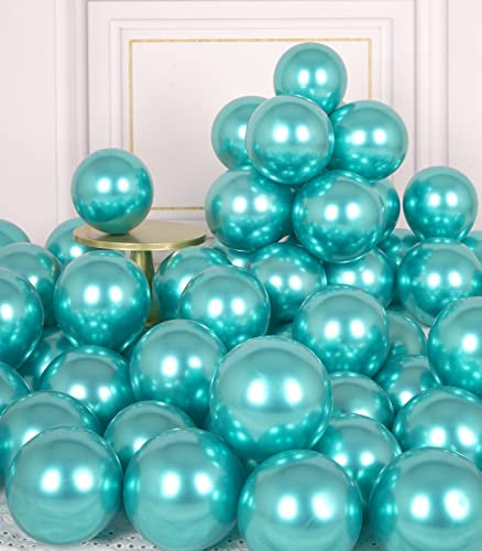 AULE Kleine Luftballons Türkis Metallic: 50 Stück 5 Zoll Luftballon Klein Grün Helium Ballons Latex Ballon für Geburtstag Dschungel Dinosaurier Deko