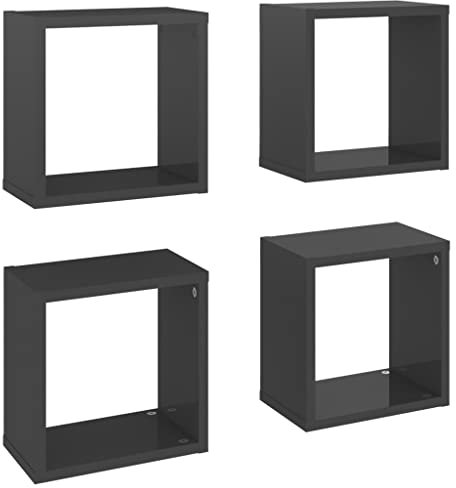 vidaXL Étagères Cube Murales 4 pcs, Supports Suspendus, Tablettes Flottantes, Meubles de Salon Salle de Séjour Maison Intérieur, Gris Brillant