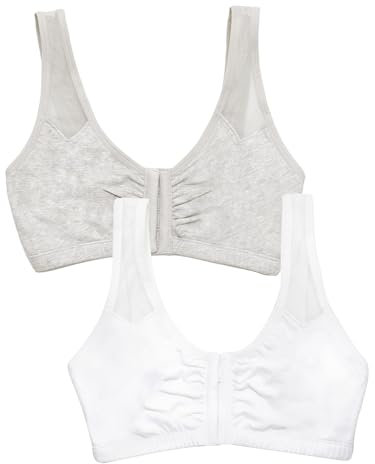 Fruit of the Loom Women's Comfort Front Close Sport Bra with Mesh Straps, Heather Grey/White, 42