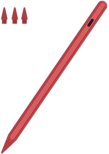 Stift für iPad 2. Generation mit Handfläche Ablehnung &Neigungssensitivität, Pencil für iPad 6/7/8/9/10, Mini 5/6, iPad Air 3/4/5, iPad Pro 11''/12,9'' Red