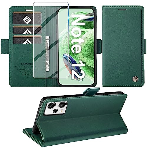 Giyer Handyhülle für Xiaomi Redmi Note 12 5G Hülle mit Displayschutzfolie, Schutzhülle Redmi Note 12 5G PU Leder Wallet Flip Case Ständer Kartenfach Klapphülle für Xiaomi Note 12 5G Tache (Grün)
