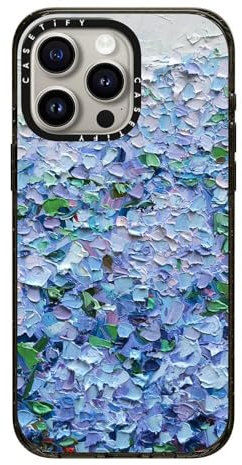 CASETiFY Impact Case for iPhone 15 Pro Max [4X Military Grade Drop Tested / 8.2ft Drop Protection/Compatible with Magsafe] - Nantucket Blue Hydrangeas - Clear Black