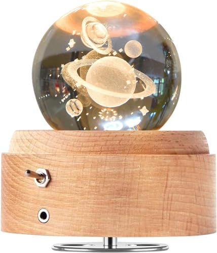 BIAOQINBO Kristallkugel Spieluhr, 360° Rotierende Hölzerne Spieluhr mit Licht, Beleuchtete Projektionsfunktion, Geschenk für Weihnachten, Erntedankfest Geburtstag Valentinstag Muttertag