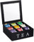 Relaxdays Teebox, 9 Fächer, Teebeutel Aufbewahrung, aus Bambus, Teekiste, Sichtfenster, HBT 9x23,5x23,5 cm, schwarz/weiß