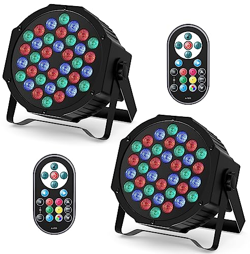 2 Stücke 36 LED Par Strahler Bühnenlicht, 72W Discolicht Partylicht mit Fernbedienung, RGB DMX512 7 Modi Beleuchtung Partylicht Lichteffekte für Party Bar Stage Feste Show Weihnachten