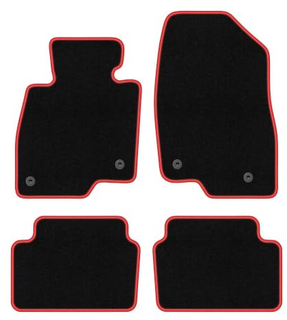 Velours-Fußmatten passend für Mazda 6 GJ III 2012-, Schwarz-Rot, CARLUX | Nur Version: Befestigungen vorne; passend für Kombi; Velours-Teppich (Polypropylen), ca. 6,5 mm