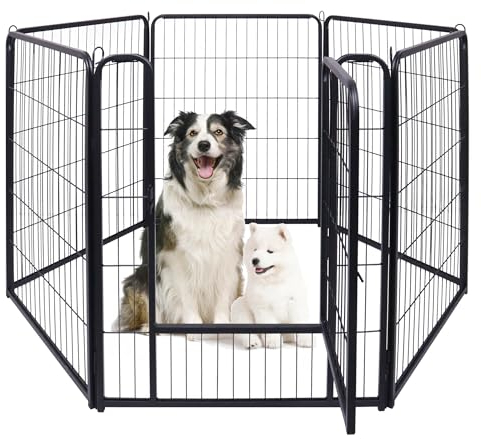XINZI 80cm Höhe Hundelaufställe Freilaufgehege Welpenlaufstall mit Türen & Erdanker Modular Hundezaun Metall Welpengitter Garten Tierlaufstall für Außen- und Innenbereich (6 Elemente)