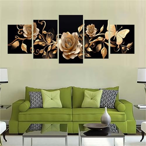 5D Diamond Painting 5 Teilig Kombination Full Kits,Diamond Painting Bilder DIY Diamond Painting Erwachsene Kristall Strass Stickerei Handwerk für Haus Wand Dekoration (Blume Schmetterling) I-505