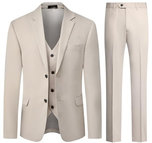 Allthemen Abito da Uomo Elastico 3 Pezzi Completo da Uomo Tinta Unita con Due Bottoni Slim Fit Formale Blazer Pantaloni Gilet