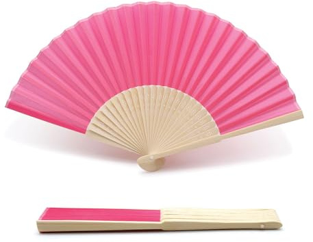 OLILLY – 50 Qualitätsfächer in leuchtendem rosa Stoff und Bambus (Hellrosa, 50 Fächer)