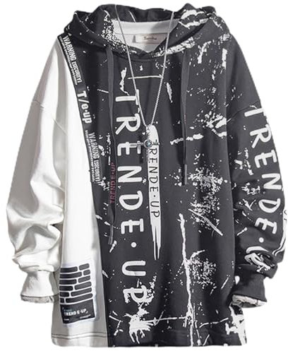 Covisoty Kapuzenpullover für Herren Hip Hop Patchwork Hoodie Classic Männer Langarm Sweatshirts Druck Pullover Grau L