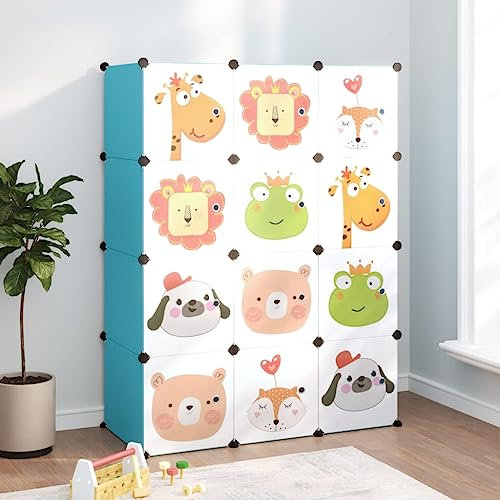 LLEZKBR Home & Garden Item-Cube Aufbewahrungsschrank für Kinder mit 12 Würfeln, blau, PP