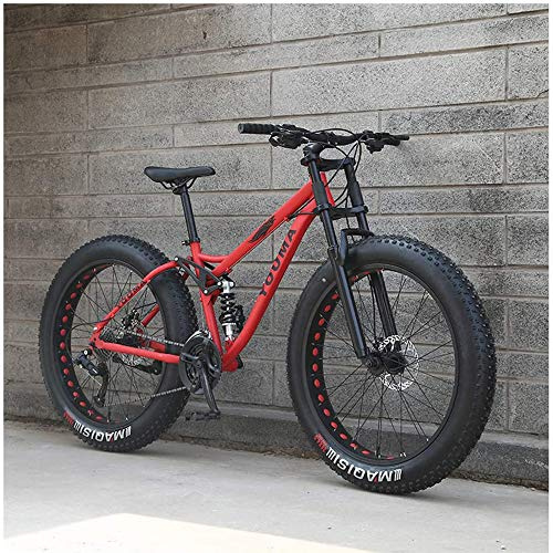 UIGJIOG 26-Zoll-Mountainbikes, Erwachsene Jungen Mädchen Fat Tire Mountain Trail Fahrrad, Doppelscheibenbremse Fahrrad, High-Carbon Stahlrahmen, Anti-Rutsch, 21 Geschwindigkeit