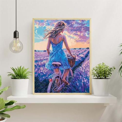 Senyanr Vélo pour fille Peinture Numero Adulte,Kit de Peinture à l'huile sur Toile Bricolage,Acryliques Fleur peinture par Numéro Enfants,Decoration Maison Cadeau 45x60cm(avec Cadre)