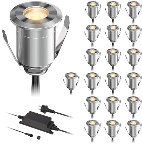 ledscom.de LED Boden-Einbauleuchte BINO für außen, IP67, 32mm Ø, warmweiß, 20er Set