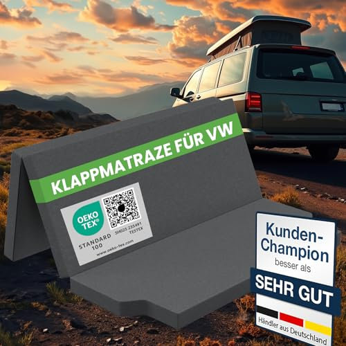 ELONEO Auto Camping Klappmatratze 185x148 cm, 8 cm hoch für VW T4, T5, T6, T6.1 Multivan, California Beach, Caravelle, Transporter, Reisematratze, Faltmatratze klappbar