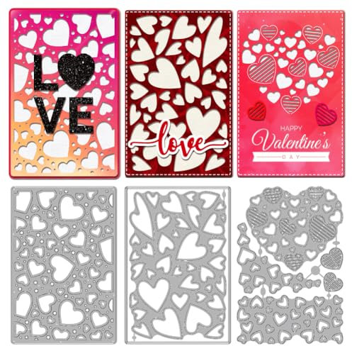 MAYJOYDIY Valentinstag Stanzformen Liebesherz Hintergrund Metall Stanzformen Liebesrahmen Prägepapier Stanzschablonen Für Scrapbooking Party Fotoalbum DIY Papierhandwerk