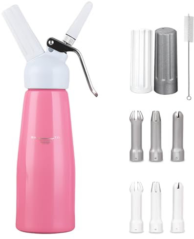 lcvtos 500 ml Sifón de Cocina Espumas, Dispensador de Nata Profesional en Aluminio para Decorar Tartas de Cumpleaños, Pasteles, Helados y Postres (Rosa)