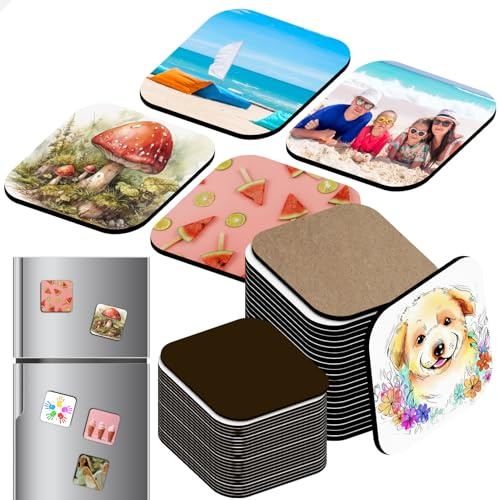 Ovveroche 100 PCS MDF Sublimation Magnet Blanks, 3.1x3.1 in Fridge Magnets | Refrigerator Magnets Blanks, 50 Pcs Sublimation Blanks, 50 Pcs Soft Magnetic, DIY Kitchen Wall Door Decoration