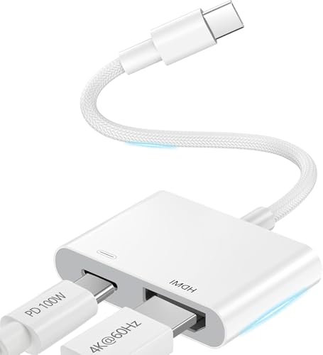 Obllemn Adaptateur iPhone HDMI, 4K 60HZ Adaptateur USB C vers HDMI, Adapter iPad H-D-M-I, Adapter USB C H-D-M-I, A-daptateur H-D-MI iPhone, Cable H-DMI iPhone, Cable H-DMI iPhone vers TV