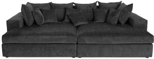 Lisa Design Collins - einzelsofa 4-Sitzer mit Doppelbett récamiere - Tiefe Sitzfläche - aus texturiertem Samt Grau