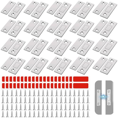 NINGYER 20 Pièces Aimant Porte Placard, Aimant Porte Autocollant Ultra-Mince, Aimant Placard, pour Portes Coulissantes/Cuisines/Fenêtres/Armoires/Loquets de Porte (Argent)