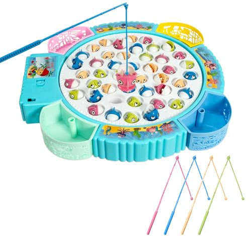 Ayciep Angelspiel,Angeln Spiel Spielzeug für 3,4,5,6 Jahre Alt,45 Fische,4 Angelruten, Magnetisch Fische Angeln Spiel mit Musik, Geschenk für Jungen und Mädchen