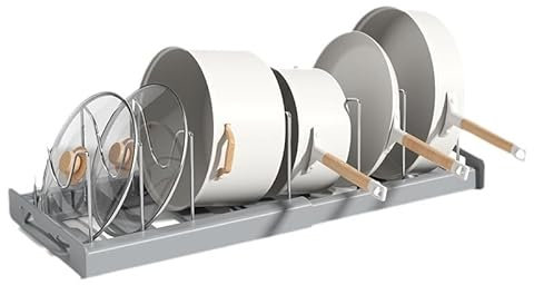 BRAVECOW Pan Lid Organizer 10 Adjustable Dividers ​Expandable Pot Lid Rack Storage Kitchen Drain Rack for Pots Pans Bakeware Drawer Cupboard​ (Gray)