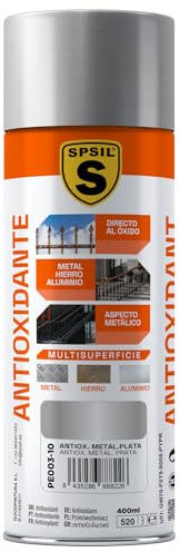 SPSIL Pintura Imprimación Antióxido en Spray Metalizado Plata 400ml - Mejora la Adherencia de la pintura - Aplicación Directa al Óxido - Previene la Corrosión - Secado Rápido