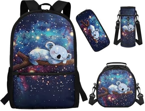 Showudesigns Set zaino per bambini per ragazze e ragazzi con contenitore per il pranzo e astuccio, Galassia Koala, Taglia unica