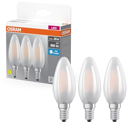 Osram LED Base Classic B 60 Filament Kaltweiß 6500 K 5,9 W | LED Base Classic B 60 Filament, LED Lamps, Weiß, 35 mm dia, 10000 h, 3-Pack