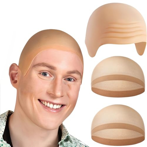 Glatzenkappe, Latex kahle Kappe, Bald Cap Pitbull, mit Haarnetz, Latex Glatzenhaube für Erwachsene, Glatze Mützen Latex Glatze Hut für Erwachsene, Fancy Kleid Cosplay Kostüm Zubehör für Halloween