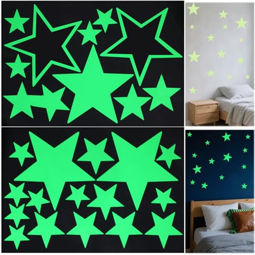 IANFAN 27 Stück Leuchtende Stern Aufkleber, 3 Größen Leuchtsterne Kinderzimmer Leuchtsterne Selbstklebend Leuchtende Sterne für Kinderzimmer für Wände und Decken Deko