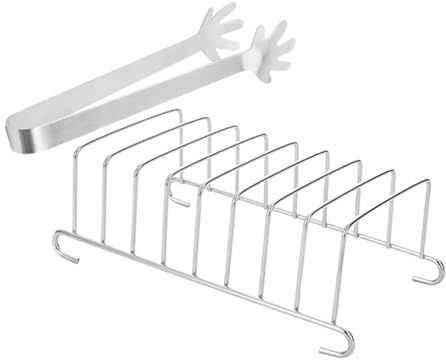 Holibanna Soporte para Freidora de Aire y Tostadora Juego de Inoxidable Resistente Incluye Rejilla para Tostar Pan y Pinza para Alimentos Portátil y Reutilizable para Cocina Doméstica
