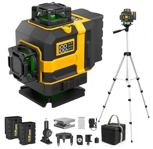 Bluebow Cross Laser Level with Tripod, 16 Lines 4D 4x360°Self Leveling | Green Line Laser with Tripod, 4D Laser line Level for Tile, Picture Hanging, Home Renovation, Indoor Project