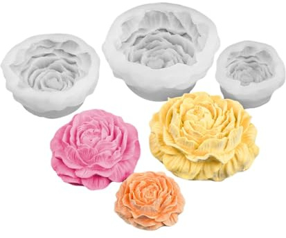Molde silicona flor peonía 3D, 3 tamaños diferentes, molde velas y jabón silicona DIY, forma floral para Jabón, cera, resina y manualidades, kit para flores velas decoración aromáticas artesanales