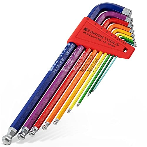 PB Swiss Tools Innensechskant Satz 1,5-10 mm | PB 212.LH-10 RB | 100% Swiss Made | 9-teiliges langes Winkelschraubendreher Set für Schraubarbeiten in Industrie und Handwerk
