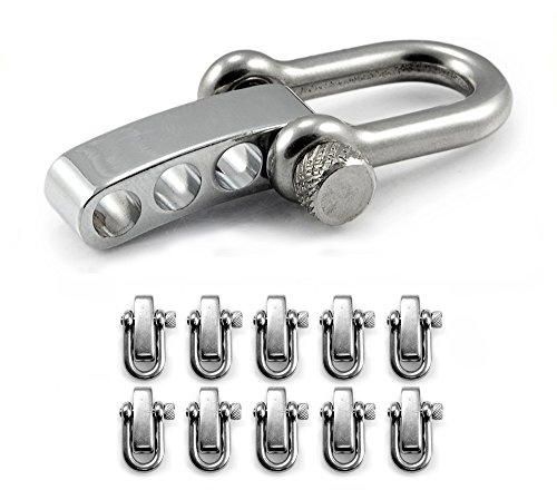 Ganzoo Schäkel aus Edel-Stahl, gerade, mit verstellbarem Dreh-Verschluss, 10er Set, DIY Arm-Band, nichtrostend, Ideal mit Paracord 550, Farbe: Silber