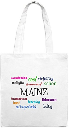 Jutebeutel mit Stadtnamen Mainz - Motiv Positive Eigenschaften - Farbe weiß – Stoffbeutel, Jutesack, Hipster, Beutel