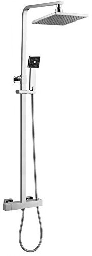 Square Thermostatic Exposed Shower Bar Valve Tap Mixer Over Head Rain Shower Hand