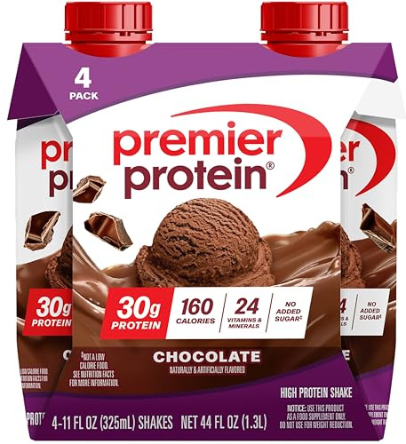 Premier Protein Shake, Chocolate, 30g Protein, No Added Sugar, 24 Vitamins & Minerals to Support Immune Health, 11 fl oz, 4 Pack
