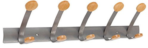 Alba PMV5 5 double patères Murale A Visser Gris Metal Et Bois Clair