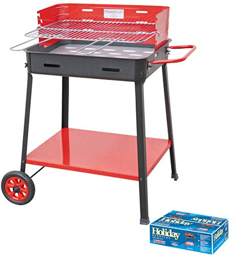 Grill rechteckig '850 Lux' mit Gummirollen, Ablage und seitlicher Griff.