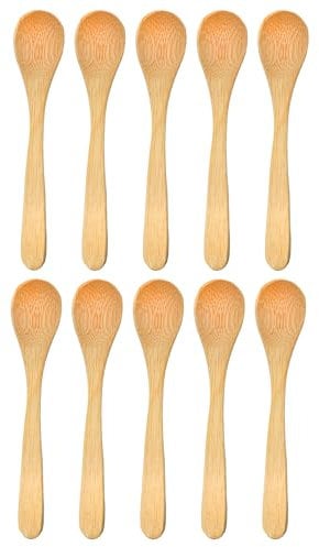 BambooMN Bamboo Spoons, Mini Salt Spoon/Tiny Wooden Spoons for Spices, 30pcs Carbonized Brown Oval 3.5